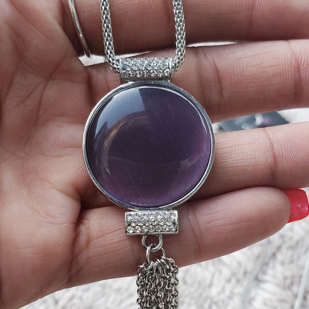 Long Purple Necklace and Earring Set